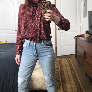 Zara floral tie neck blouse